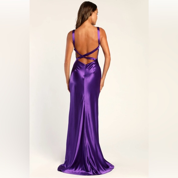 NEW Lulus Perfectly Classy Purple Satin Strappy Maxi Dress XS dark long prom - Picture 2 of 7